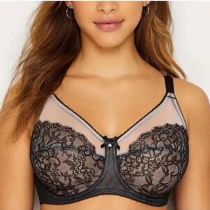 Wacoal Retro Chic Full Figure Underwire Lace Bra Black Silver 34D 855186